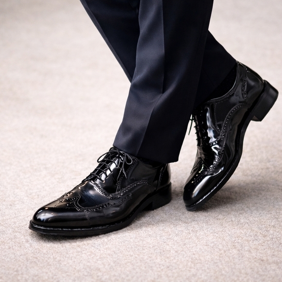 Johnston & Murphy Black Leather Aristocraft Vintage wingtip oxford dress shoes main image 11